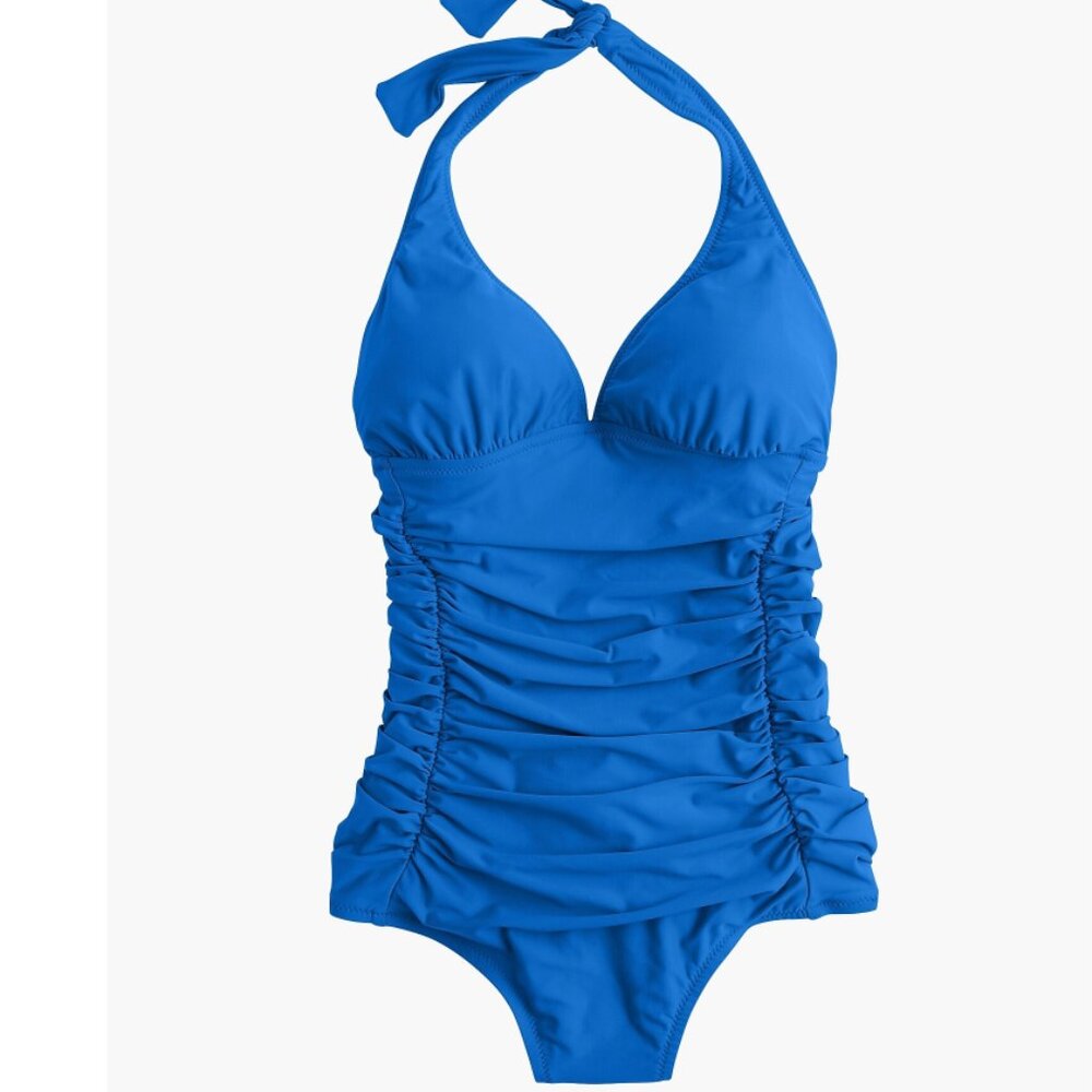 J.Crew Ruched Halter One-Piece Swimsuit in Pale Blue Size 14